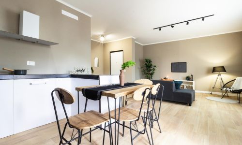 Soggiorno con cucina a vista